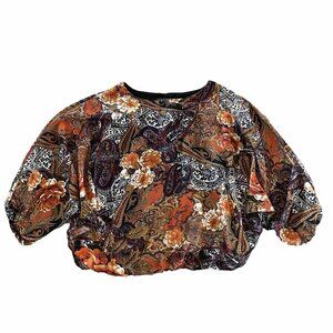Coco Bianco Blouse Women’s Size Small Lined Floral Paisley Batwing Sleeve Ladies